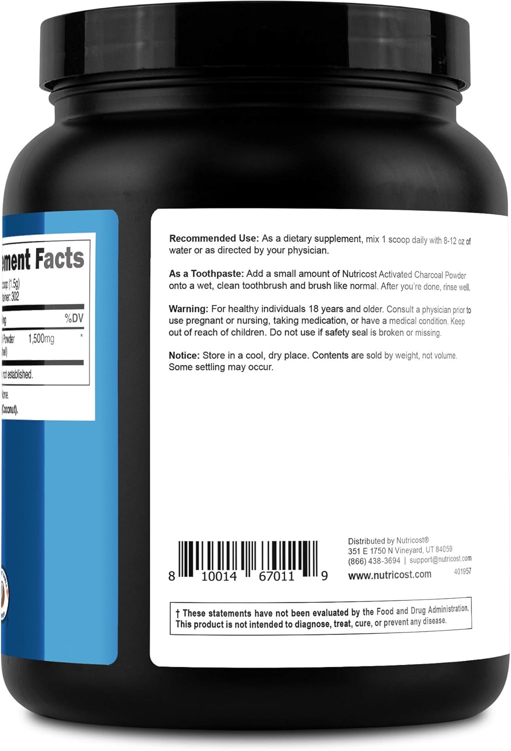 Nutricost Activated Charcoal Powder 1lb - Food Grade Powder, Vegan, Gluten Free, Non-GMO: Health & Personal Care