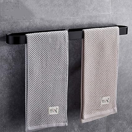 Sonrisa Toallero de Barra Baño Adhesivo, Aluminio Toalleros Negro con Autoadhesivo, Toalleros para Baño y Cocina 30|40|50|60cm