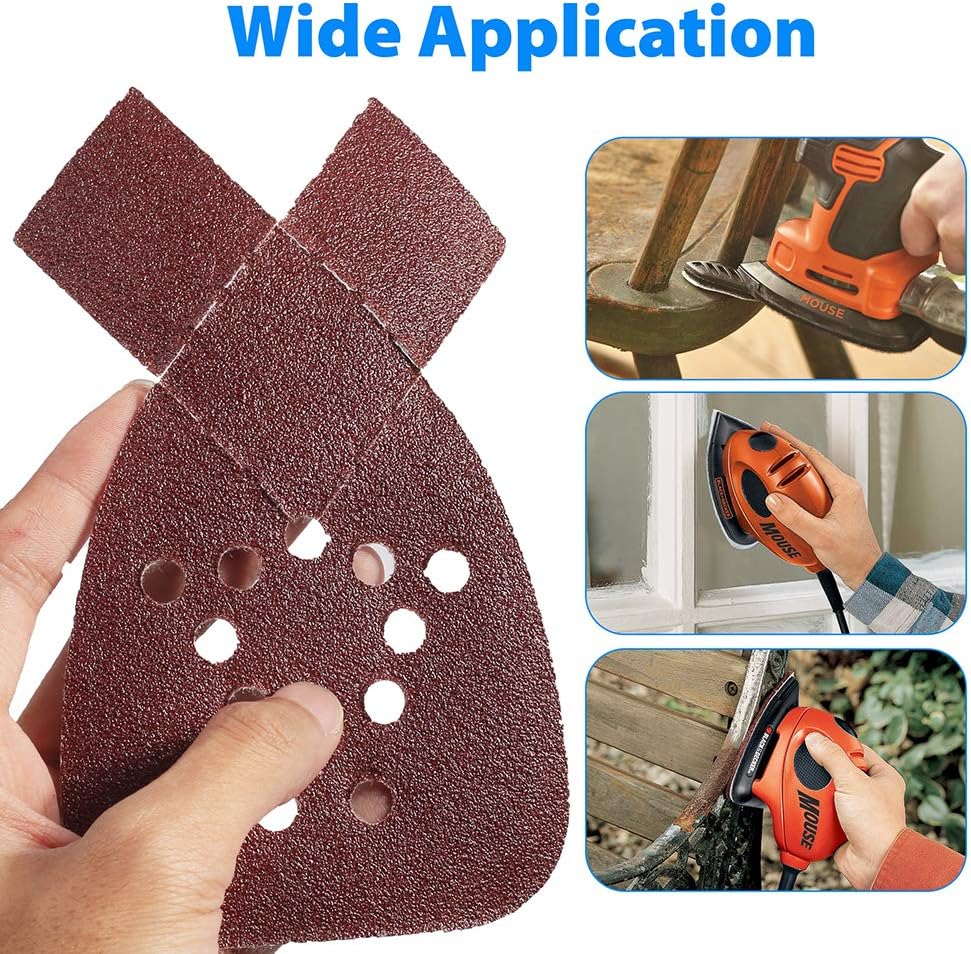 Sanding Sheets for Black and Decker Mouse Sanders, 50PCS 60 80 120 150 220 Grit Sandpaper Assortment with Extra Tips for Replacement, 12 Holes Hook and Loop Detail Sander Sanding Pads Sand Paper - - 