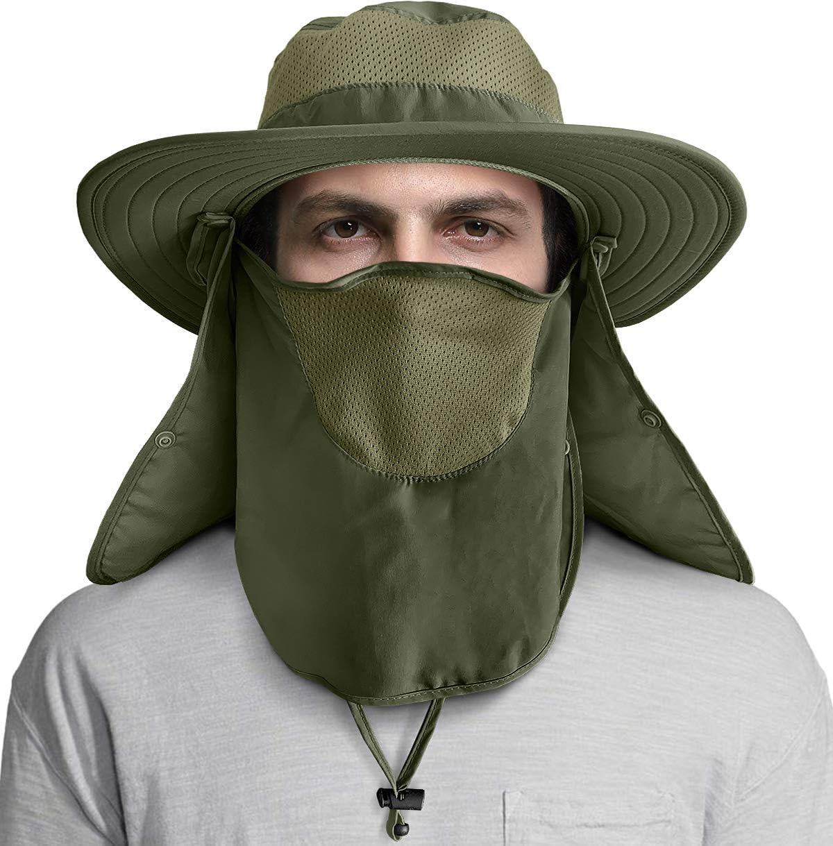 LCZTN UPF 50+ Sun Protection Cap Wide Brim Fishing Hat with Face & Neck Flap