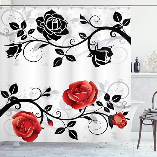 Amazon Com Ambesonne Red And Black Shower Curtain Abstract