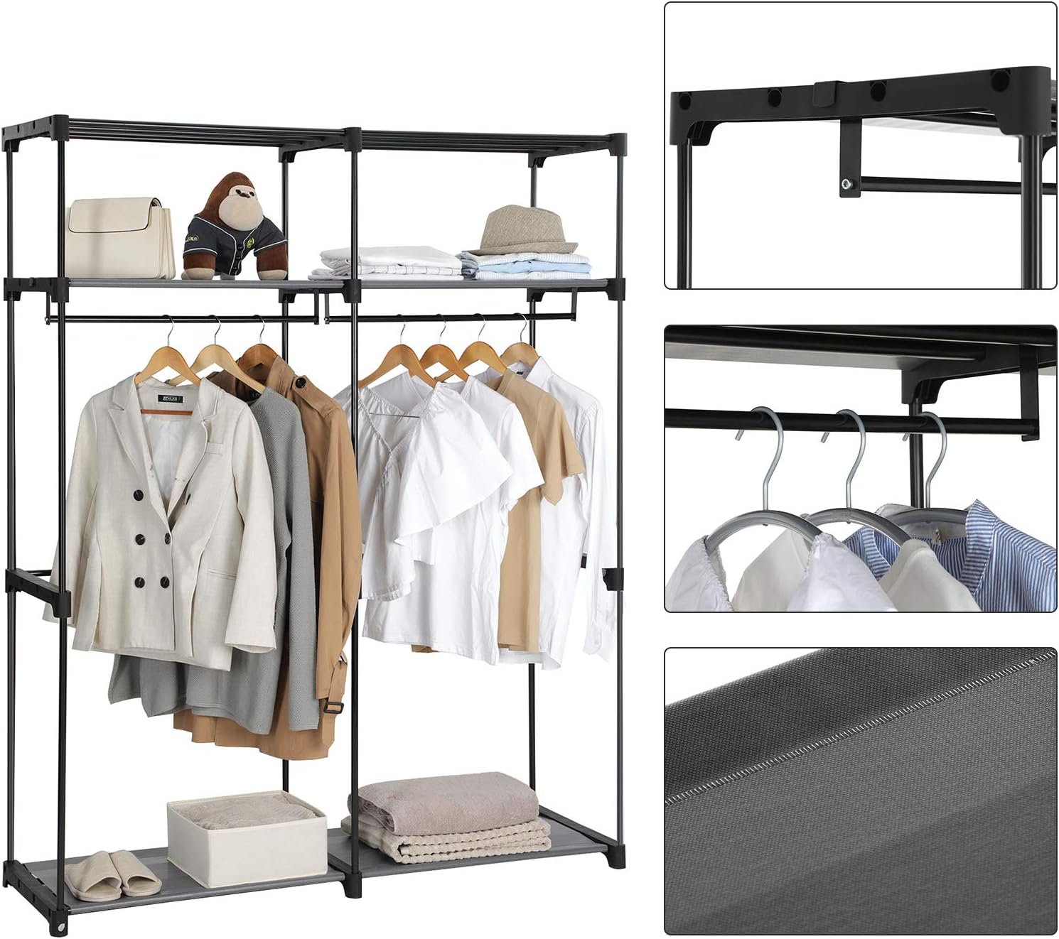 SONGMICS Clothes Wardrobe, Portable Fabric Wardrobe with 2 Hanging Rails - Image 5