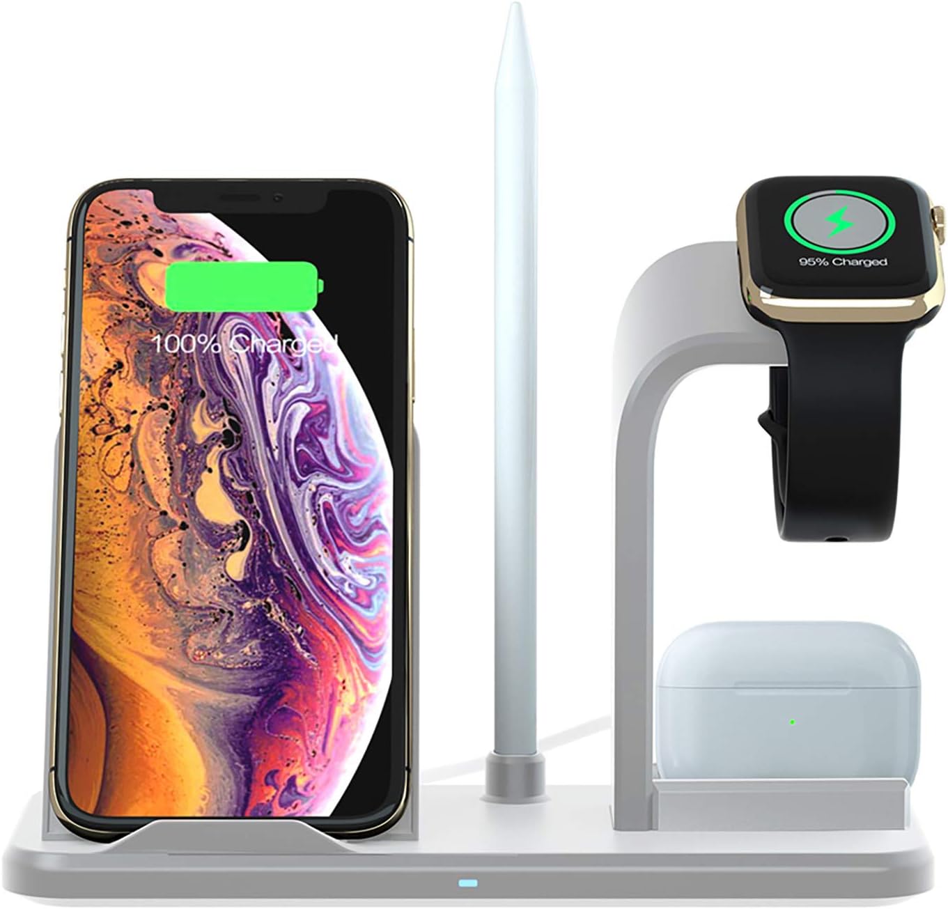 FDGAO Wireless Charger, Fast Wireless Charging Stand 3-in-1 with QC3.0 AC Adapter Compatible with iPhone 11/11 pro/XR/XS/X/8 Plus,Samsung S10/S10+/S9+/S8/Note 8,Apple Watch 5/4/3/2/1,Airpods and More