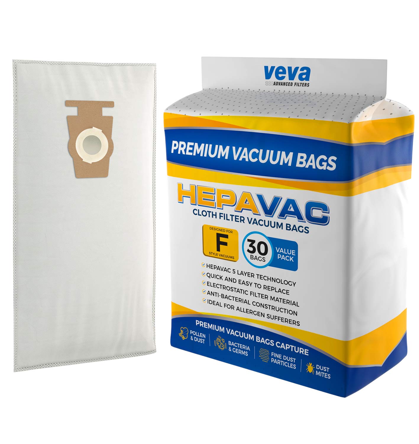 30 Pack Premium HEPA Vacuum Bags Style F Cloth Bag for Kirby