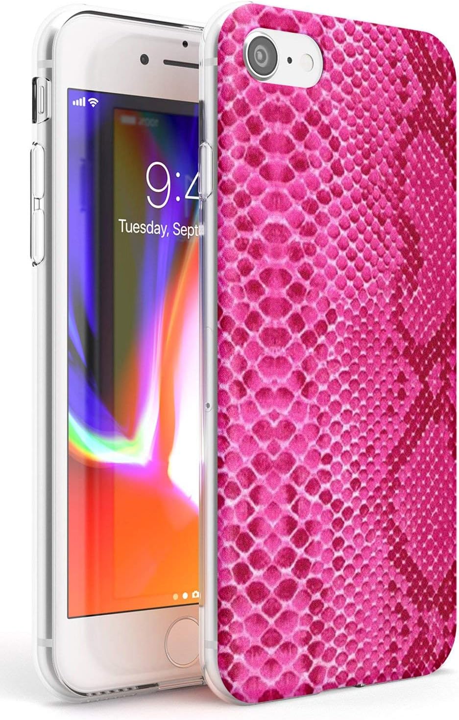 Pink Snakeskin Phone Case for iPhone 7 Plus/for iPhone 8 Plus | Clear Ultra Slim Lightweight Gel Silicone TPU Protective Cover | Animal Print Leather Cute Girls Fashion