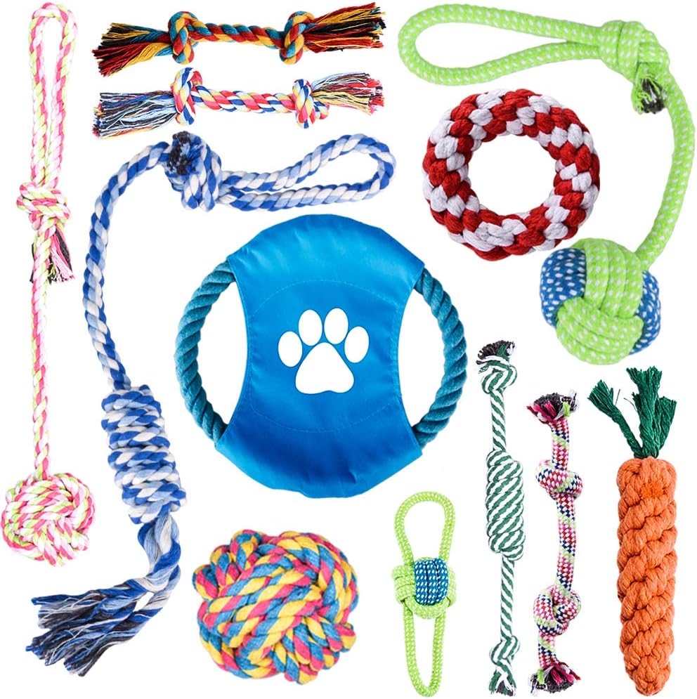 Oziral Dog Rope Toys [12 Pack] Puppy Braided Rope Toys Set Pet Dog Teeth Cleaning Gift Chew Durable Interactive Cotton Toys Aggressive Chewers Dental Health for Small/Medium/Large Dog Playing