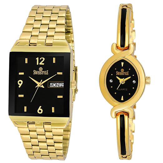 Swisstyle Black dial Combo for Couple- SS-1171B-301B