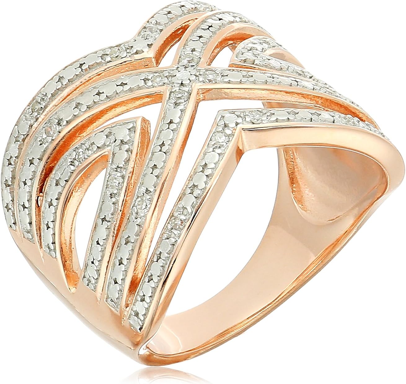 14k Rose Gold Plated Sterling Silver Diamond Two Tone