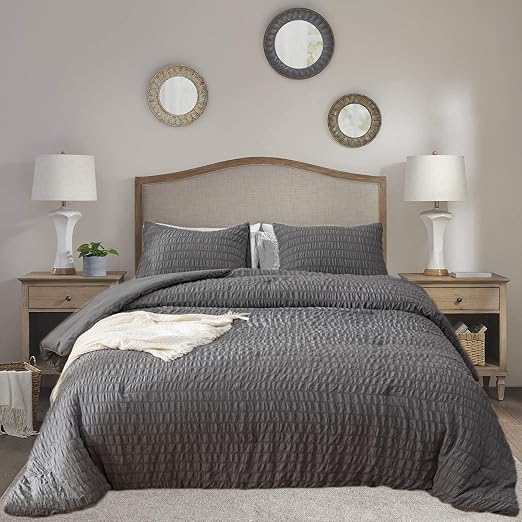 Amazon Com Clothknow Grey Comforter Sets Queen Seersucker Bedding Comforter Sets Full Boys Men Bedding Grey Wrinkled Striped Bedding Queen 3pcs Comforter Sets With 2 Pillowcases Queen Size Comforter Sets Kitchen Dining
