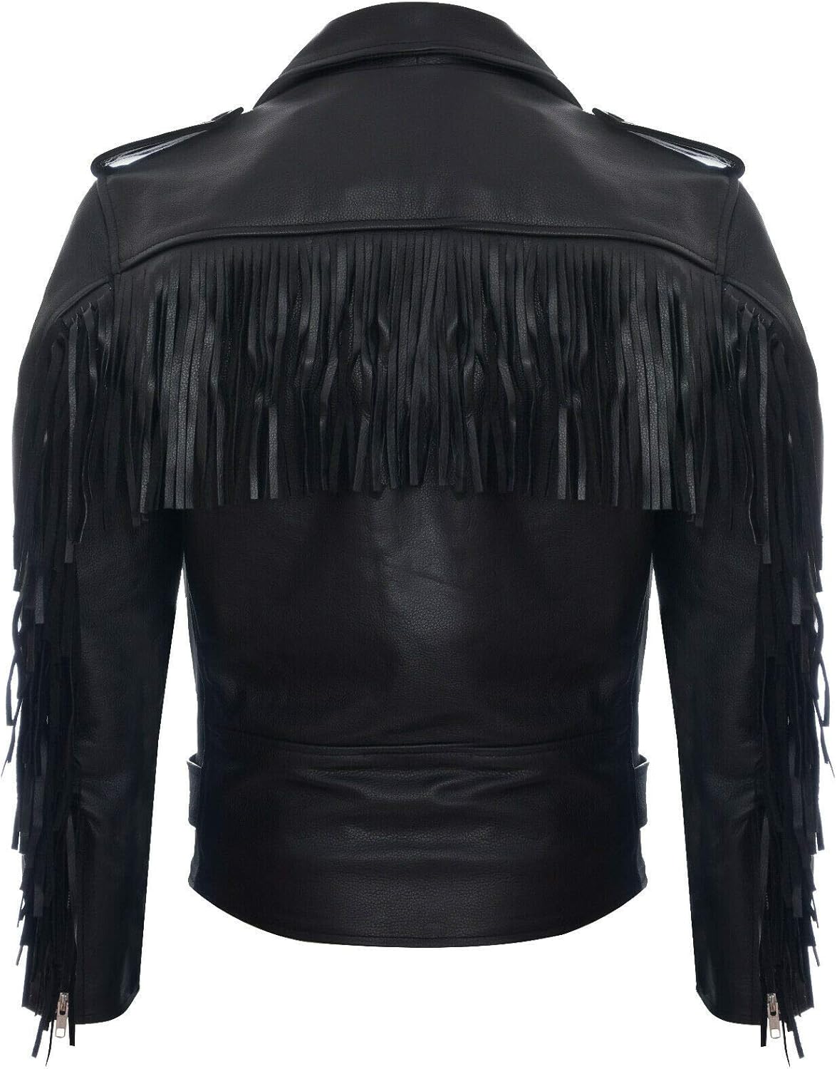 Mens Fringe Hide Leather Brando Tasseled Motorcycle Jacket Retro Biker