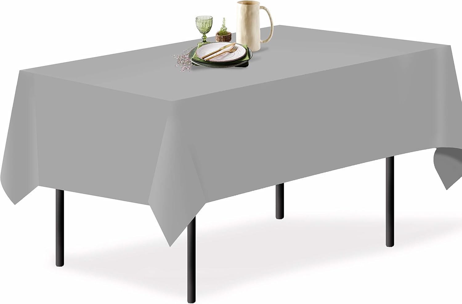 Grandipity Silver 1 Pack Premium Polyester Rectangle Tablecloth 60" x 120" Inch Rectangular (Linen Alternative) Fabric Table Cloth for 8 Foot Table Washable Polyester - Wrinkle and Stain Resistant: Home & Kitchen