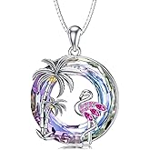 TOUPOP Flamingo Gifts for Women 925 Sterling Silver Flamingo Necklace Palm Tree Pendant Crystal Flamingo Jewelry Birthday Valentines Day Gifts for Women Her Girlfriend