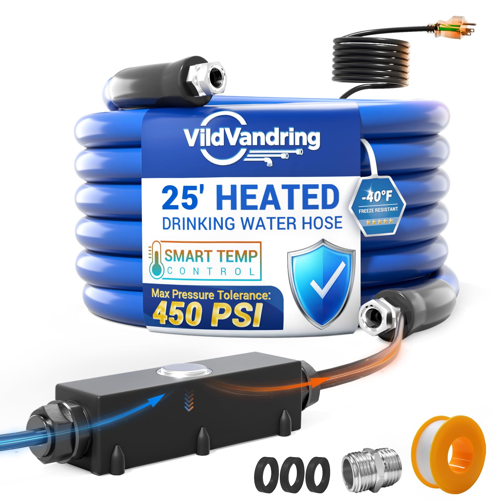 Photo 1 of 25ft Heated Water Hose for RV, Heated Drinking Water Hose, Features Energy-Saving Thermostat, Water Line Freeze Protection Down to -40°F/-40°C, Heated Garden Hoses with Adapter, Lead and BPA Free