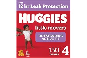 Huggies Little Movers Diapers Size 4, 150 Count (6 Packs of 25) | Double Grip Strips, Blowout Protection, Secure Flexible Fit