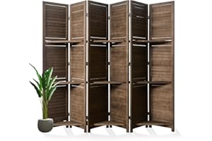 SVIMI Room Divider with Shelves, 5.6 Ft Tall Folding Wood Screen with Double Hinges for Home Office Bedroom Hotel Decoration (6 Panels, Brown)