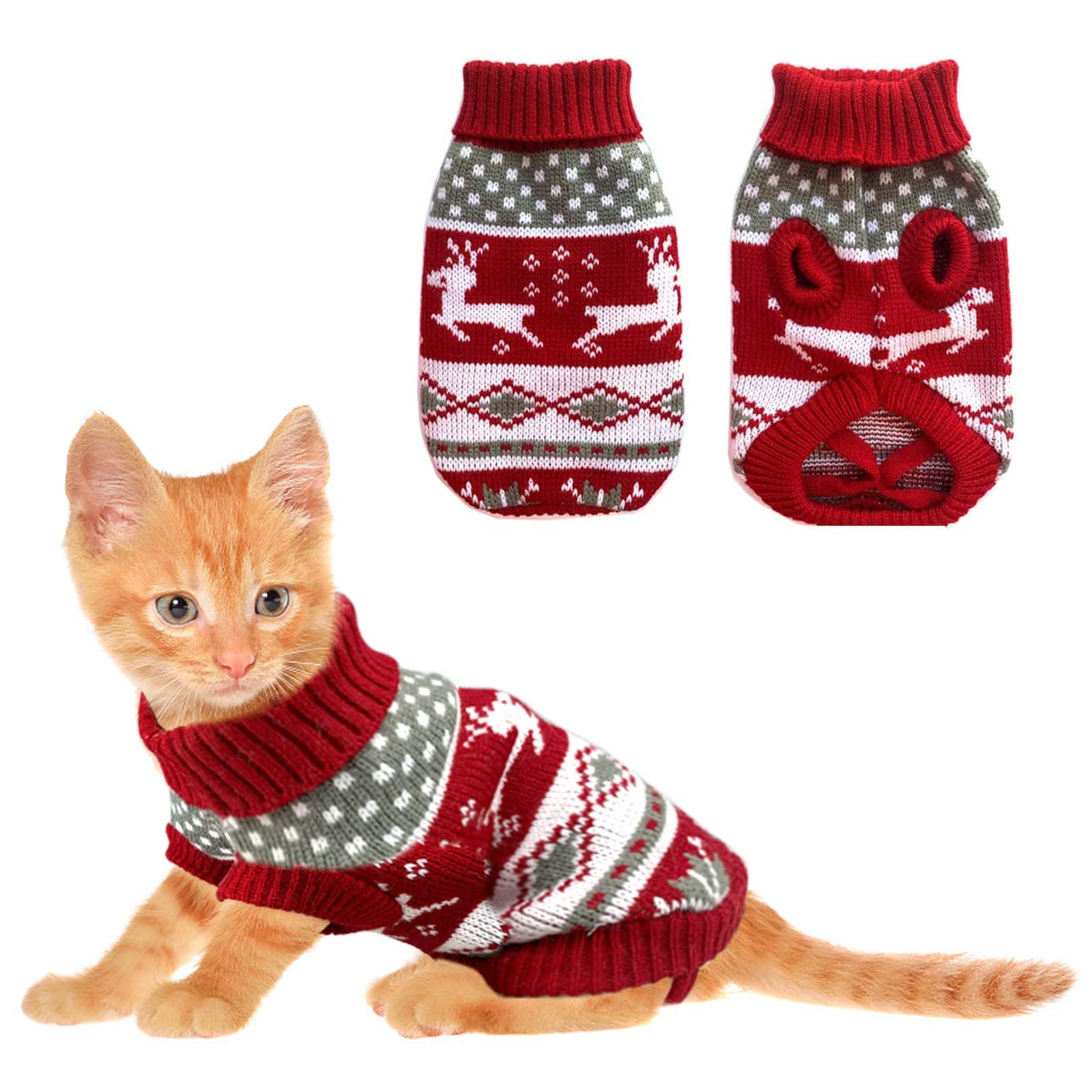 Photo 1 of Vehomy Dog Christmas Sweaters Pet Winter Knitwear Xmas Clothes Classic Warm Coats Reindeer Snowflake Argyle Sweater for Kitty Puppy Cat-S