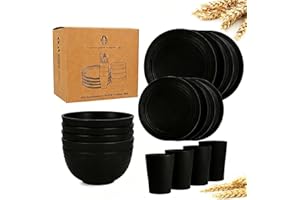 Mtgluk Wheat Straw Dinnerware Set for 4, Plastic Plates, Bowls, and Cups, Unbreakable, Dishwasher & Microwave Safe, Eco-Frien
