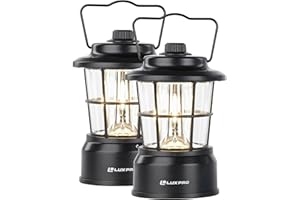 LUXPRO Retro LED Lantern - Battery-Powered Emergency Lantern - Water Resistant - Bright LED Lamp for Indoor & Outdoor Use - Use for Tents, Hiking or Hurricane Prep (Blac, Pack of 2)