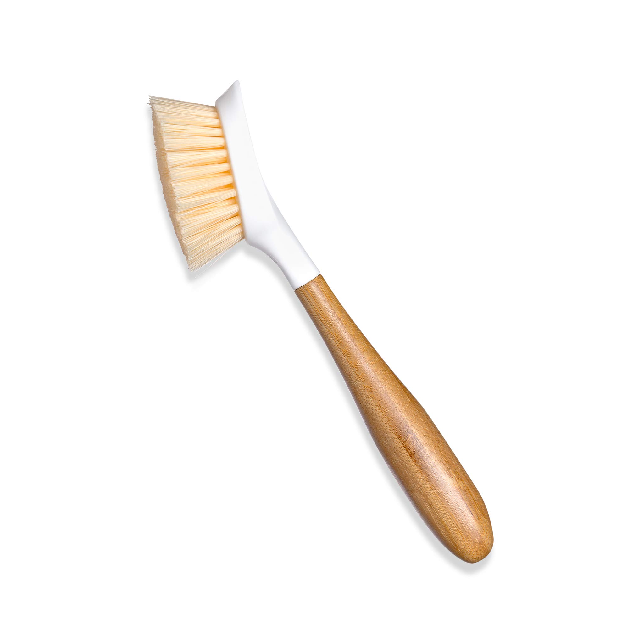 Full Circle Be Good Bamboo Handle Dish Brush – Sustainable Kitchen Cleaning with Tough Bristles - Natural Dish Scrubber & Cast Iron Cleaner - Long Handle Brush for Dishes, Pots, and Pans, White