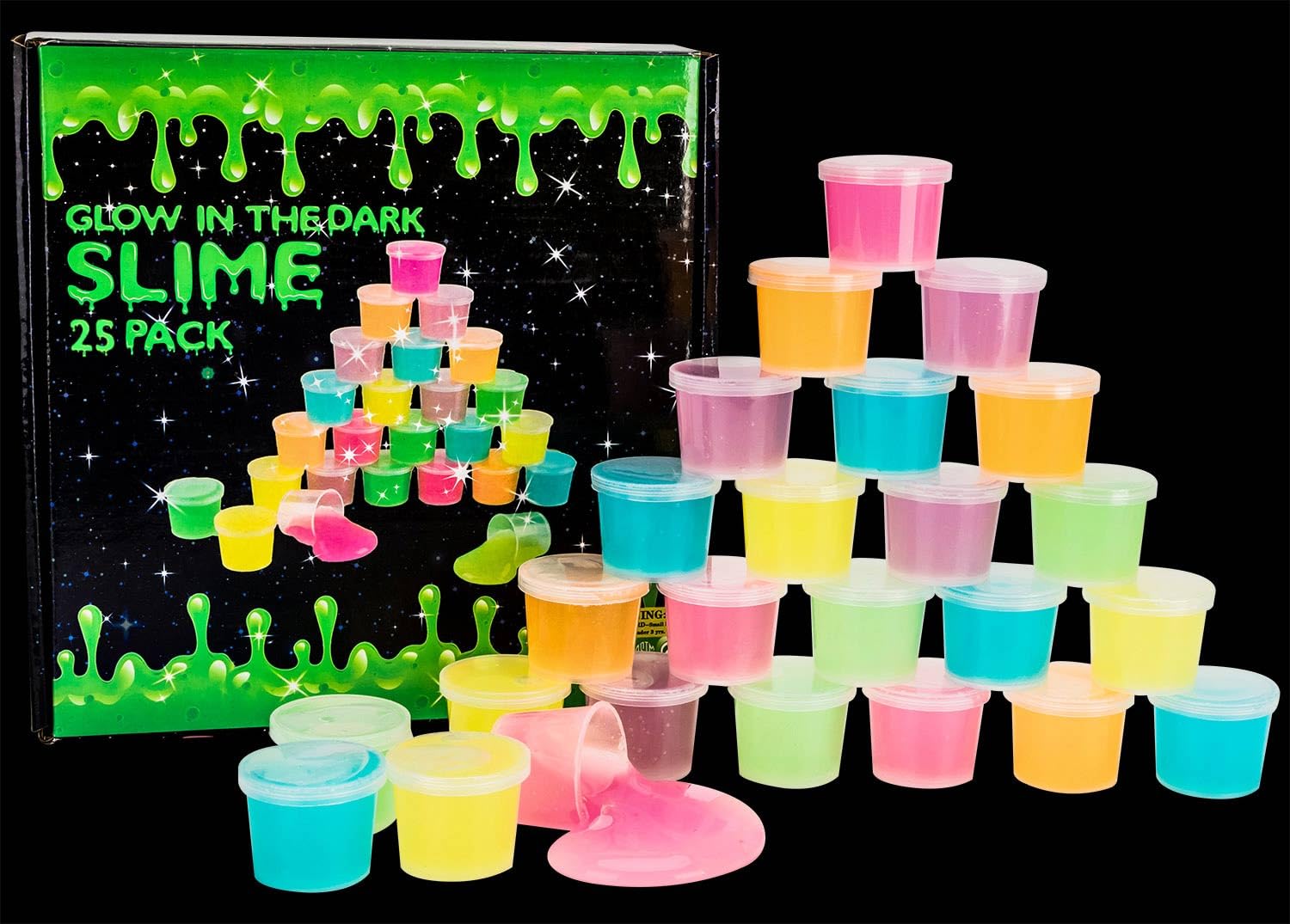Glow in The Dark Party Supplies - 25 Pack Glow Slime Kit for Girls Boys Idea for Kids Party Favor, Goodie Bag Stuffer, Classroom Prize - Unique Texture and Sensation