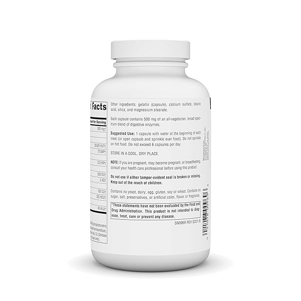 SOURCE NATURALS ESSENTIAL ENZYMES 500MG BIO-ALIGNED MULTIPLE ENZYME SUPPLEMENT HERBAL DEFENSE FOR DIGESTION, GAS, CONSTIPATION & BLOATING RELIEF – SUPPORTS IMMUNE SYSTEM – 240 CAPSULES