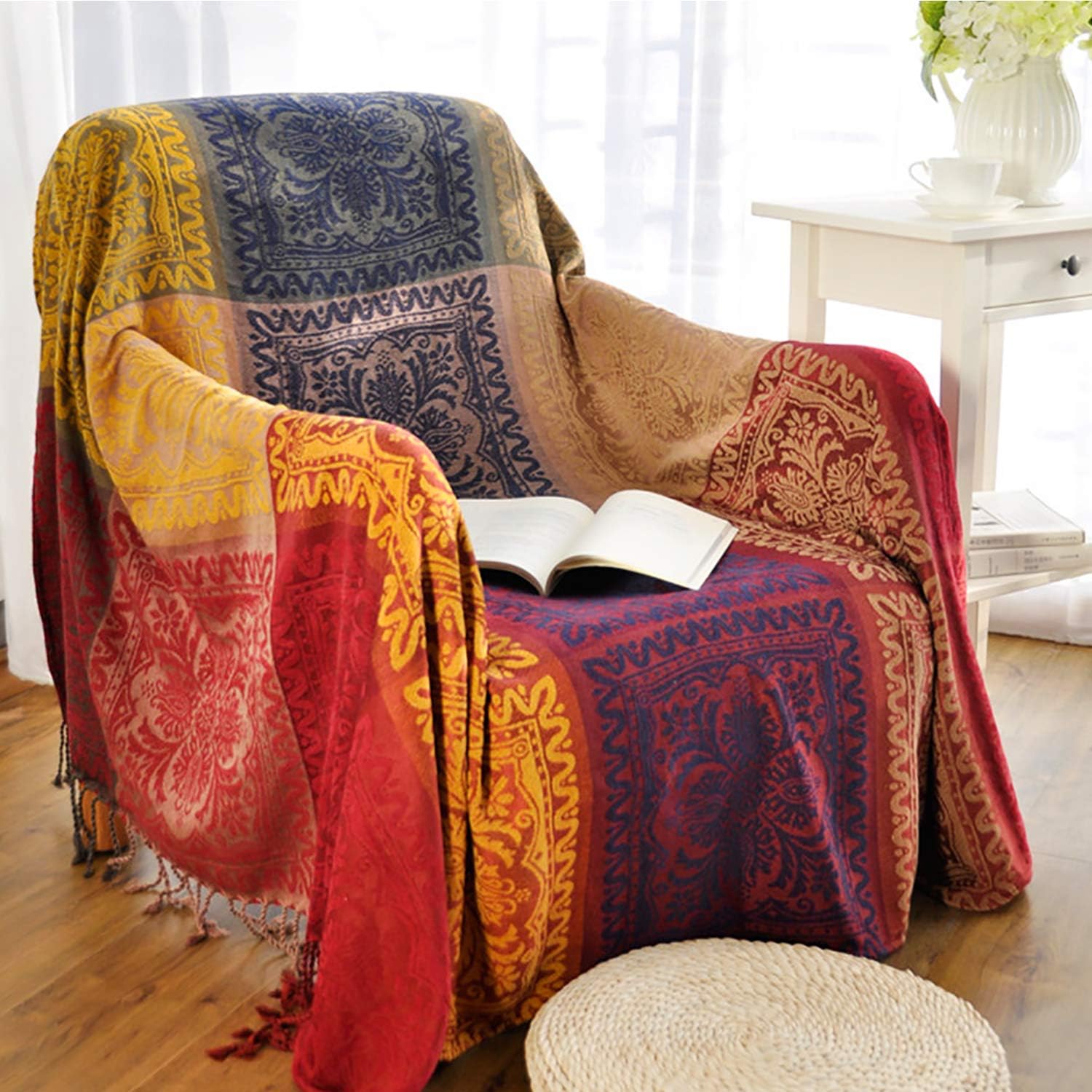 MayNest Bohemian Tribal Throws Blankets Reversible Colorful