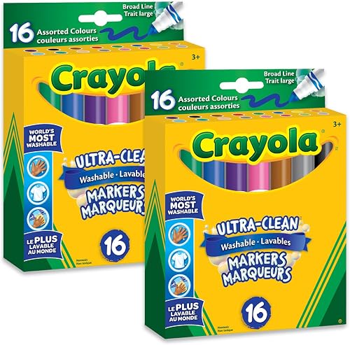 Crayola Ultra-Clean Washable Broad Line Markers (2 Boxes), Bulk Classroom Markers for Kids, 16 Colours, Teacher Must Haves Wishlist, Bulk School Supplies