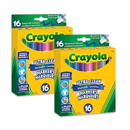 Crayola Ultra-Clean Washable Broad Line Markers (2 Boxes), Bulk Classroom Markers for Kids, 16 Colours, Teacher Must Haves Wishlist, Bulk School Supplies