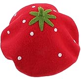 DEARMAMY Strawberry Beret Hat for Women and Girls Cute Wool Painter Cap Soft Warm Headwear for Parties Cosplay and Winter Fashion 10.62X10.62X1.18In