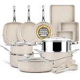 GRANITESTONE Ceraluxe 20Pc Pots and Pans Set Non Stick Ceramic Cookware Set | Bakeware &amp; Utensils Included, Non Toxic PFOA/PTFE/PFOS Free Coating, Cool Touch Handles, Oven &amp; Dishwasher Safe, Black