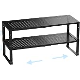 Ipotive Cabinet Shelf,Expandable Adjustable Stackable Kitchen Organizer,for cabinets, Kitchens, countertops, bathrooms Shelf Organizer(2Packs/Black,Large)