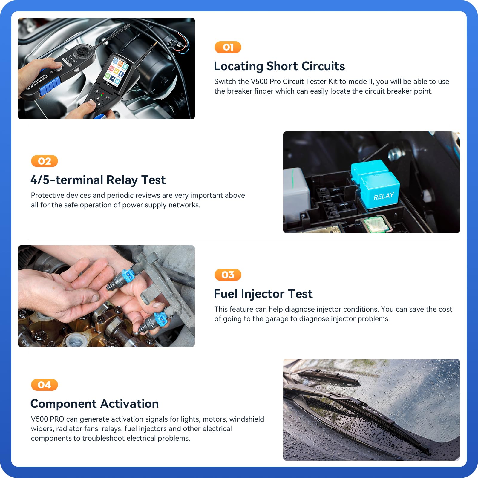 VDIAGTOOL V500 Pro Stromprüfer Messspitzen Auto,9V-30V Elektrische Leitungssuchgerät, Kfz Kabelbruch Öffnungs Kurzschlussfinder AC/DC Oszilloskop Multimeter Durchgangsprüf Relais Sicherungen Sprüfung 6