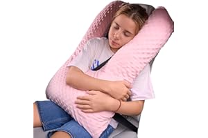 RUSHANPEACE Travel Pillow for Kids Adult, Pillow for Car Sleeping Ultra Large U-Shaped with Removable Soft Cover Support Fix Neck and Body Sitting/Sleeping on The Trip (Pink)
