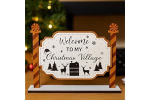 Roowest Christmas Village Accessories Wooden Table Decor Welcome to My Christmas Village Sign Farmhouse Winter Mantel Decor Centerpiece Traditional Holiday Decoration for Home Office Mantel Entryway