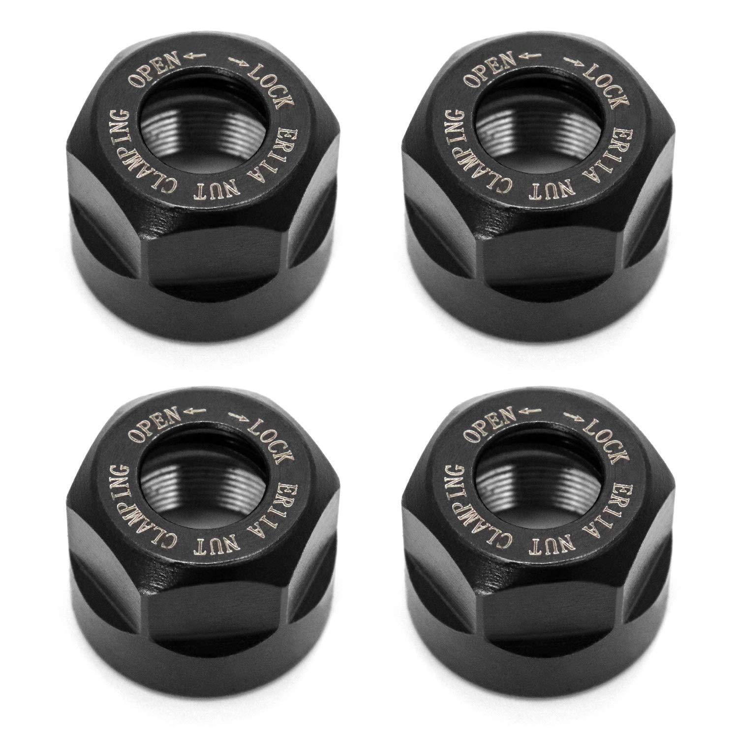 QWORK Collet Nuts for CNC Milling Chuck Holder Lathe, ER11-A, M14, 4 Pieces, Black