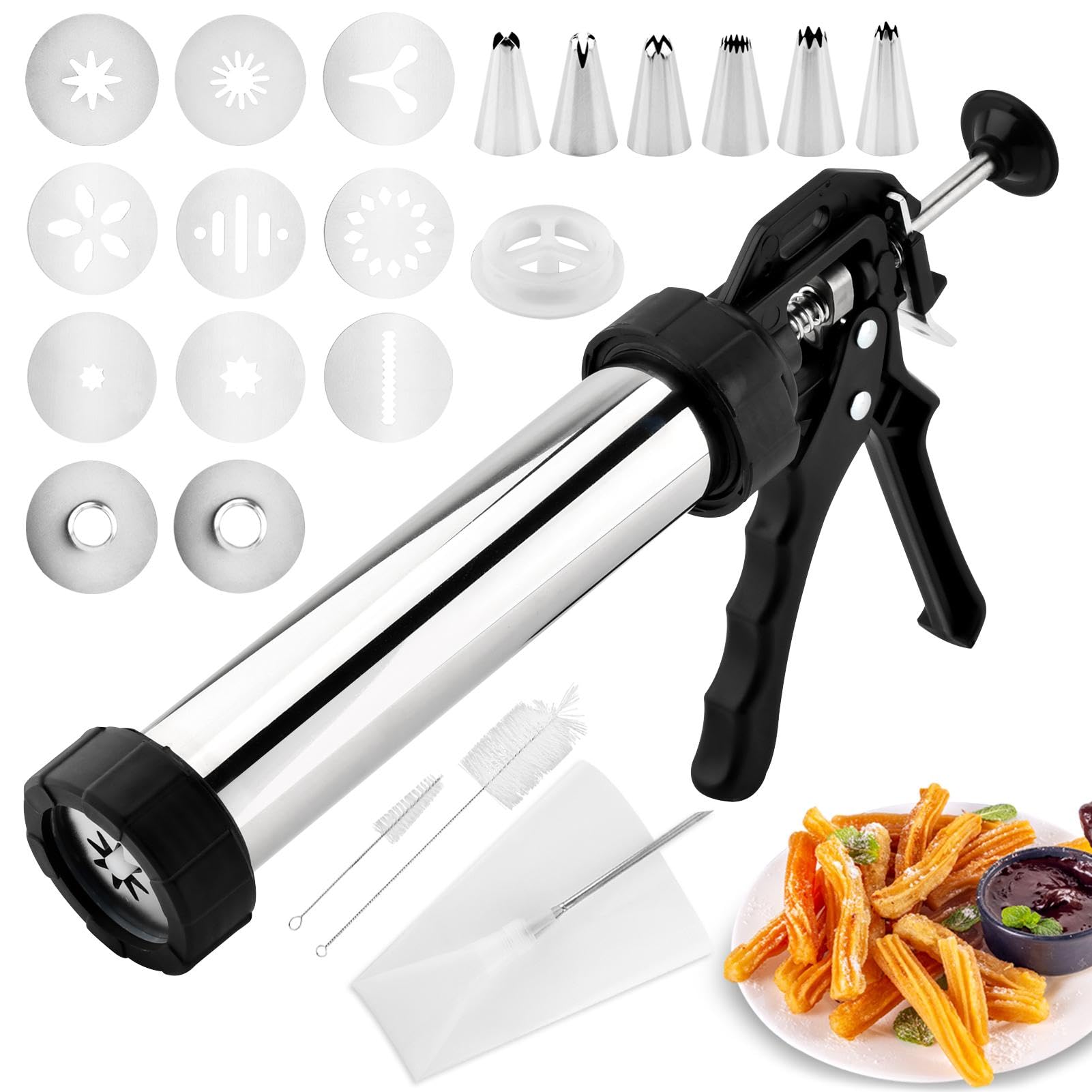 Photo 1 of **MISSING PARTS**
24pcs Churro Maker Machine Multifunctional Hollow Churros Machine,Churreras Para Churros Stainless Steel Churro Gun Kit,with Piping Bag,2 Brushes,7 Tips,13Discs