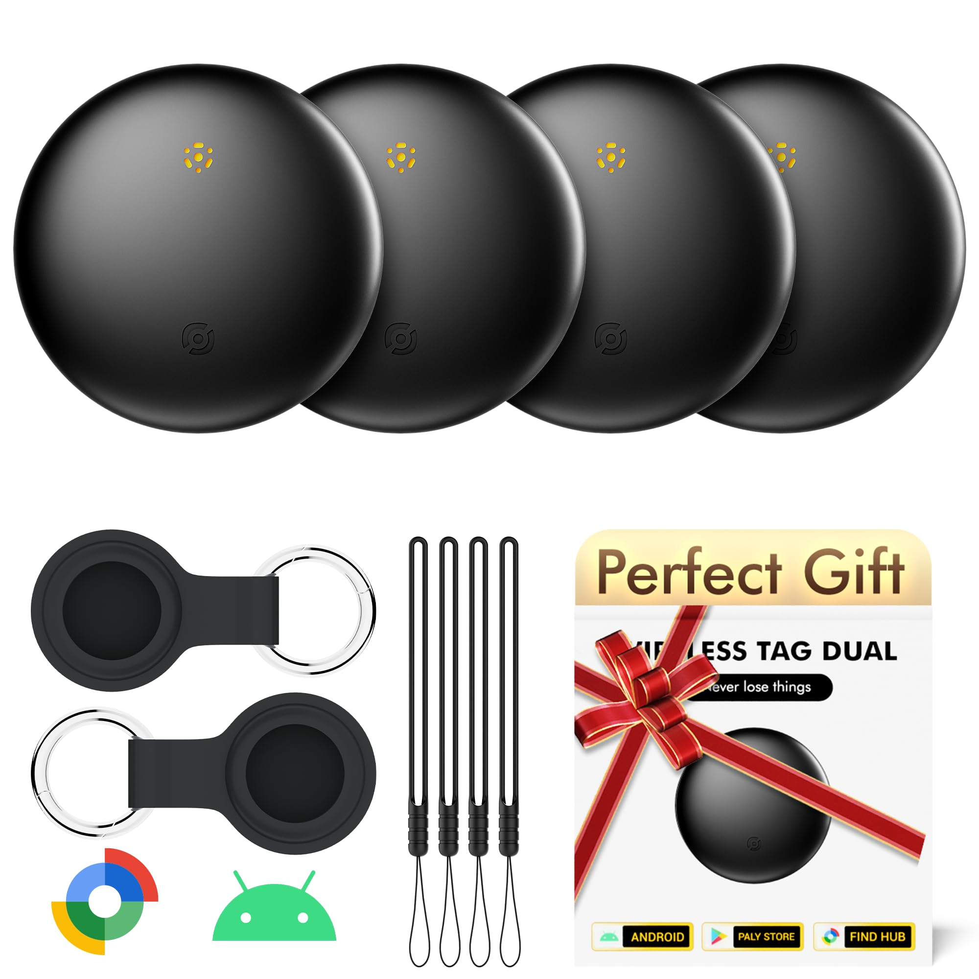 Photo 1 of Air Tracker Tags 4 Pack for Android with Case- Bluetooth GPS Tracker Item Finder for Key, Wallet, Luggage - Works with Google Find Hub, IP66 Waterproof, Smart Tag for Android & Samsung Phones(Black)