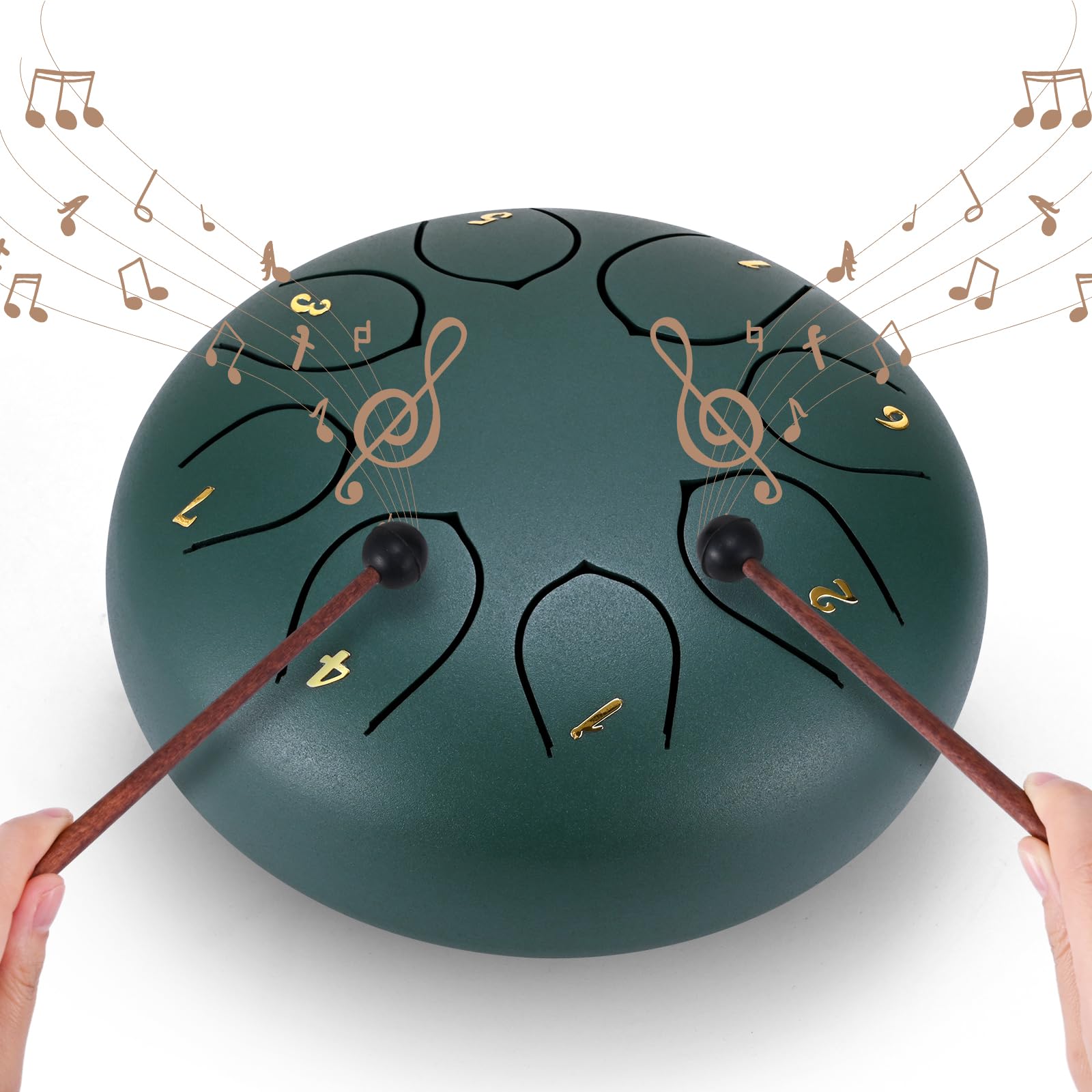 Rain Drum for Outside Garden,6 Inch 8 Notes Steel Tongue Drum Instrument Steel Drum Set with Drumsticks,Stand Meditation Yoga Musical Education,Best Gift for Adult& Kids(dark green)