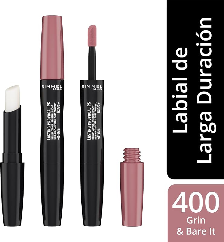 Rimmel, Lasting Provocalips, Labial fijo, 400 Grin & bare it, Paso 1: 2,3mL, Paso2: 1,6g