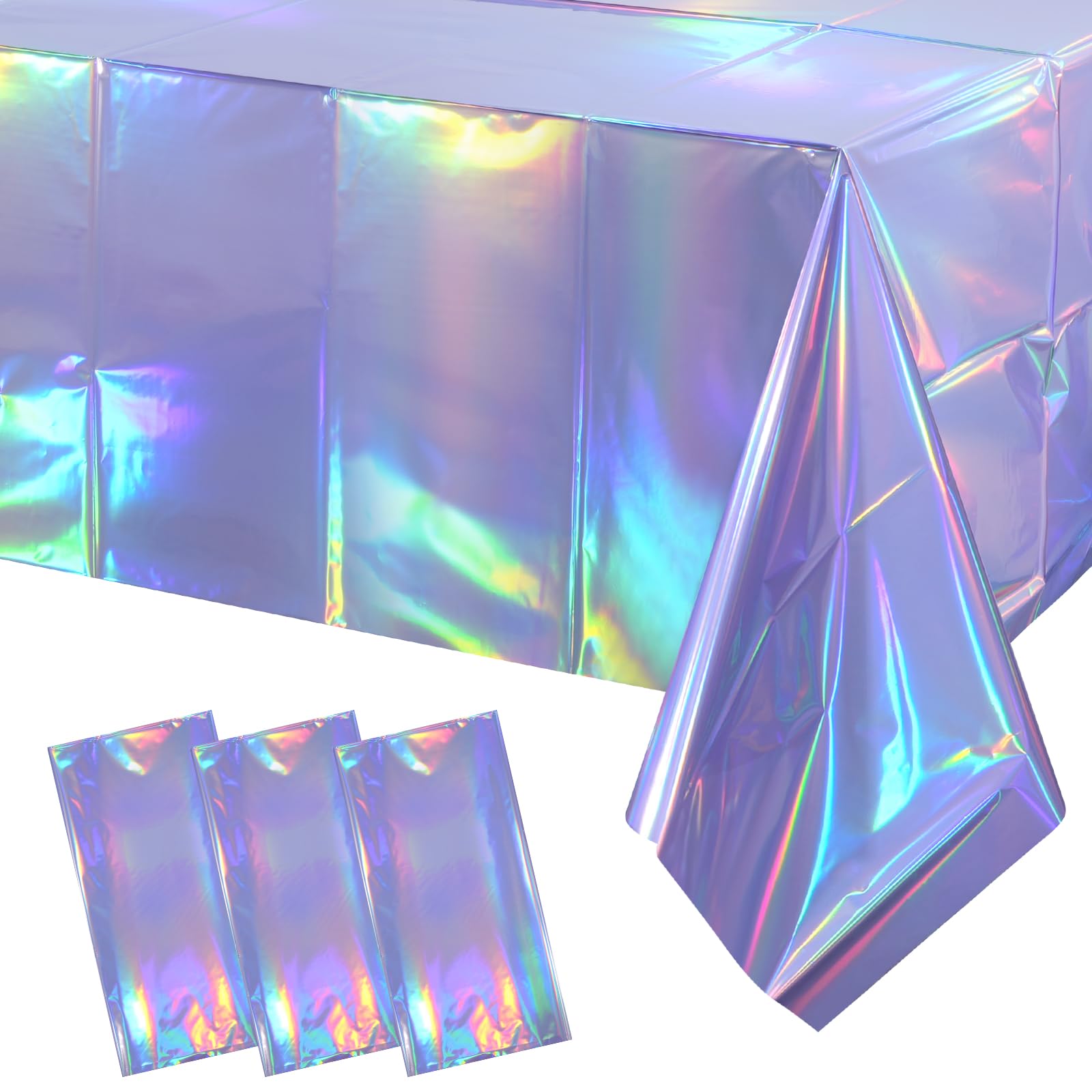 Photo 1 of 3 Pack Iridescent Light Purple Tablecloth for Parties, Pastel Purple Holographic Plastic Table Cover, Disposable Laser Purple Table Cloth for Birthday Wedding Baby Shower Party Decorations, 54x108Inch