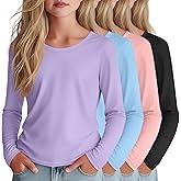 LessonZoo 4 Pack Girl's Long Sleeve Shirts, Crew Neck Basic Tops Soft Layering Tees for Teens Kids Undershirts 5-14 Years