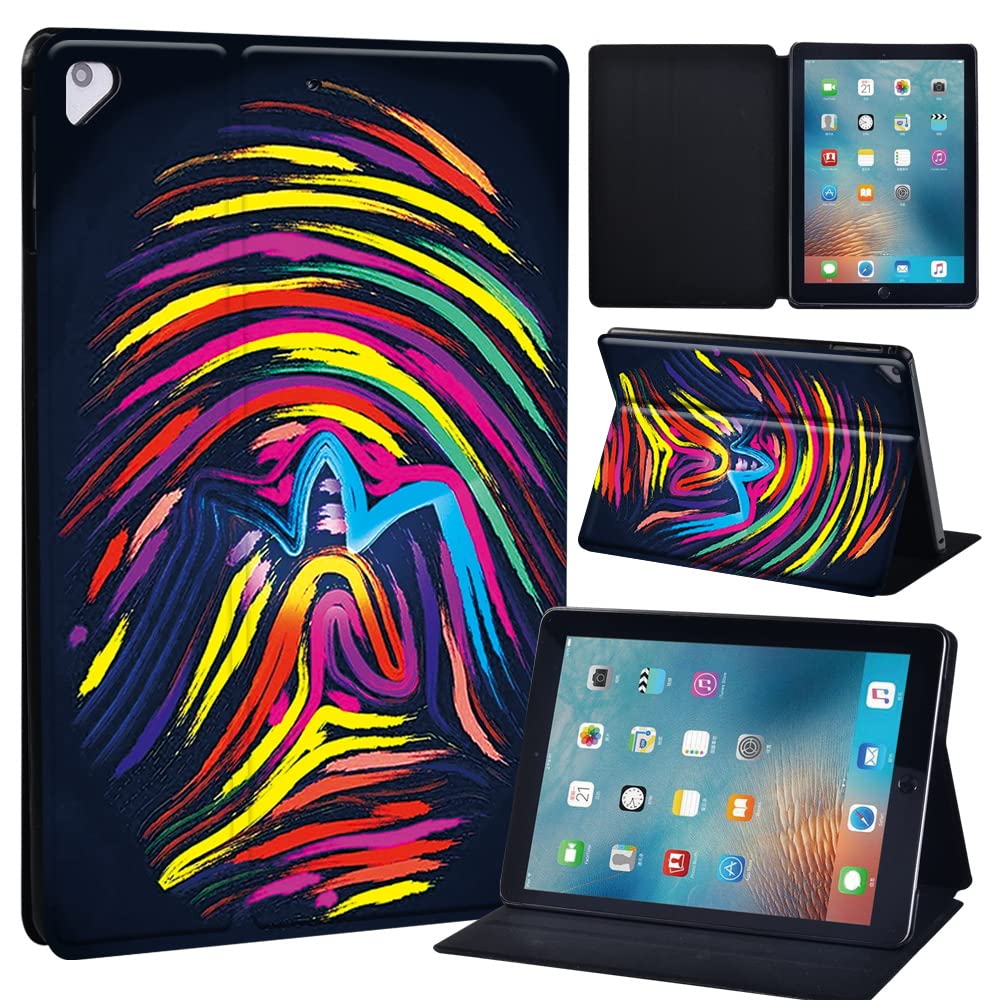 Initial Letter Leather slim lightweight Stand Cover Case for Apple New iPad 9.7 2018 2017(6th Gen, 5th Gen)/iPad Air 2/iPad Air/iPad Pro 9.7 Tablet with Auto Wake/Sleep (colorful finger print)