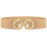 Waist Wow Straw Woven Elastic Belt for Women Fashion Wide Belts Stretchy Boho Belt Ladies Beach Dress Belt with Gold Buckle