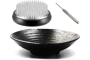 ALIMTEE Flower Arrangement Sets, Ceramic Flower Pot, Round Flower Holders, Kenzan Needle Corrector & Cleaning Pin for Ikebana Floral Arrangement Art