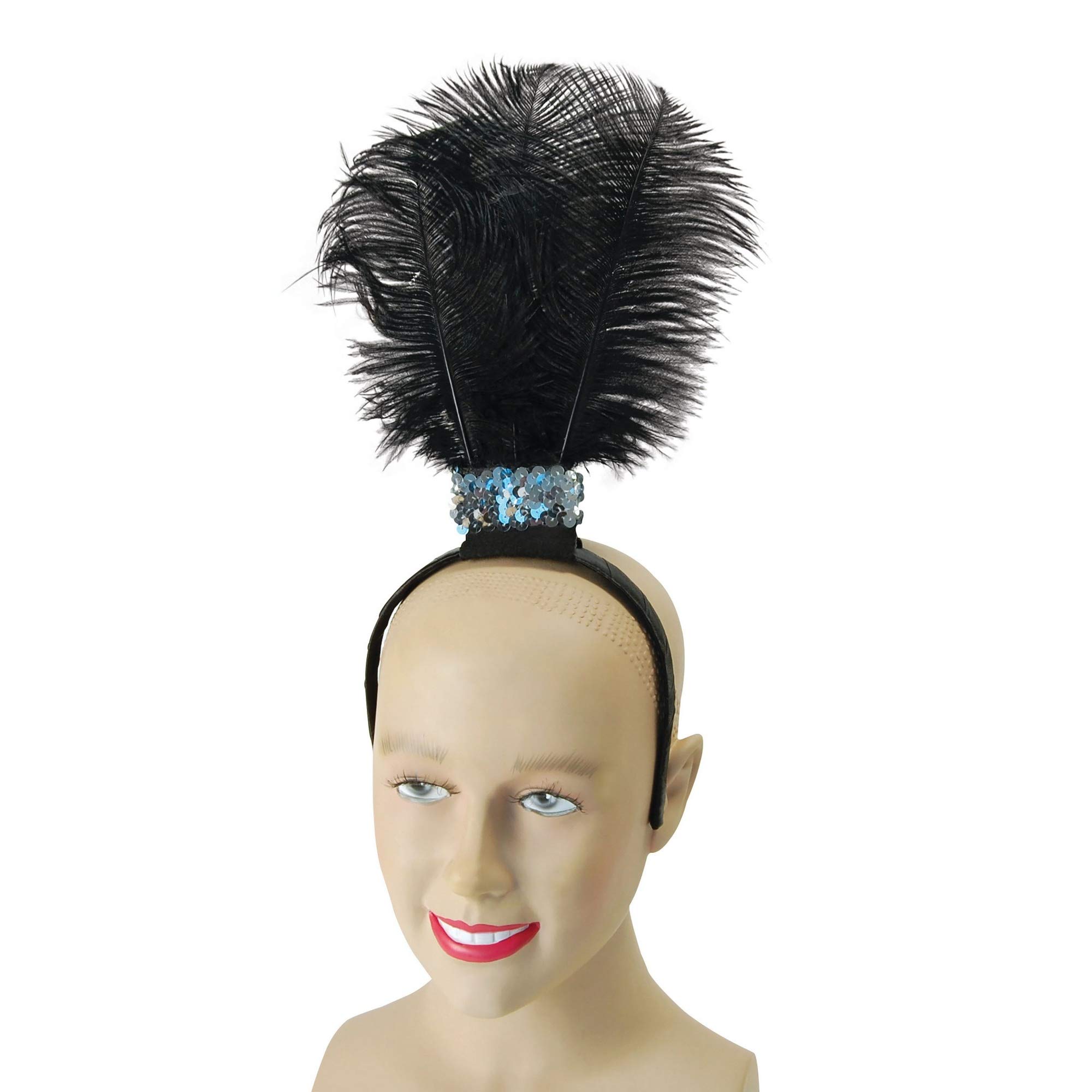 Bristol Novelty BA176 Black Flapper Headband | for Women 3 Feathers, One Size Halloween