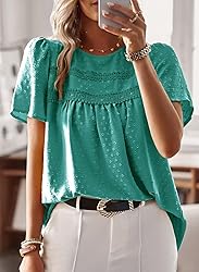 Falechay Womens Summer Tops Round Neck Hook Flower