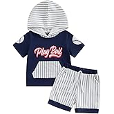 Meiweileya Toddler Baby Boy Baseball Outfits Short Sleeve Play Ball Hoodie Tshirt Striped Jogger Shorts Set Summer Clothes