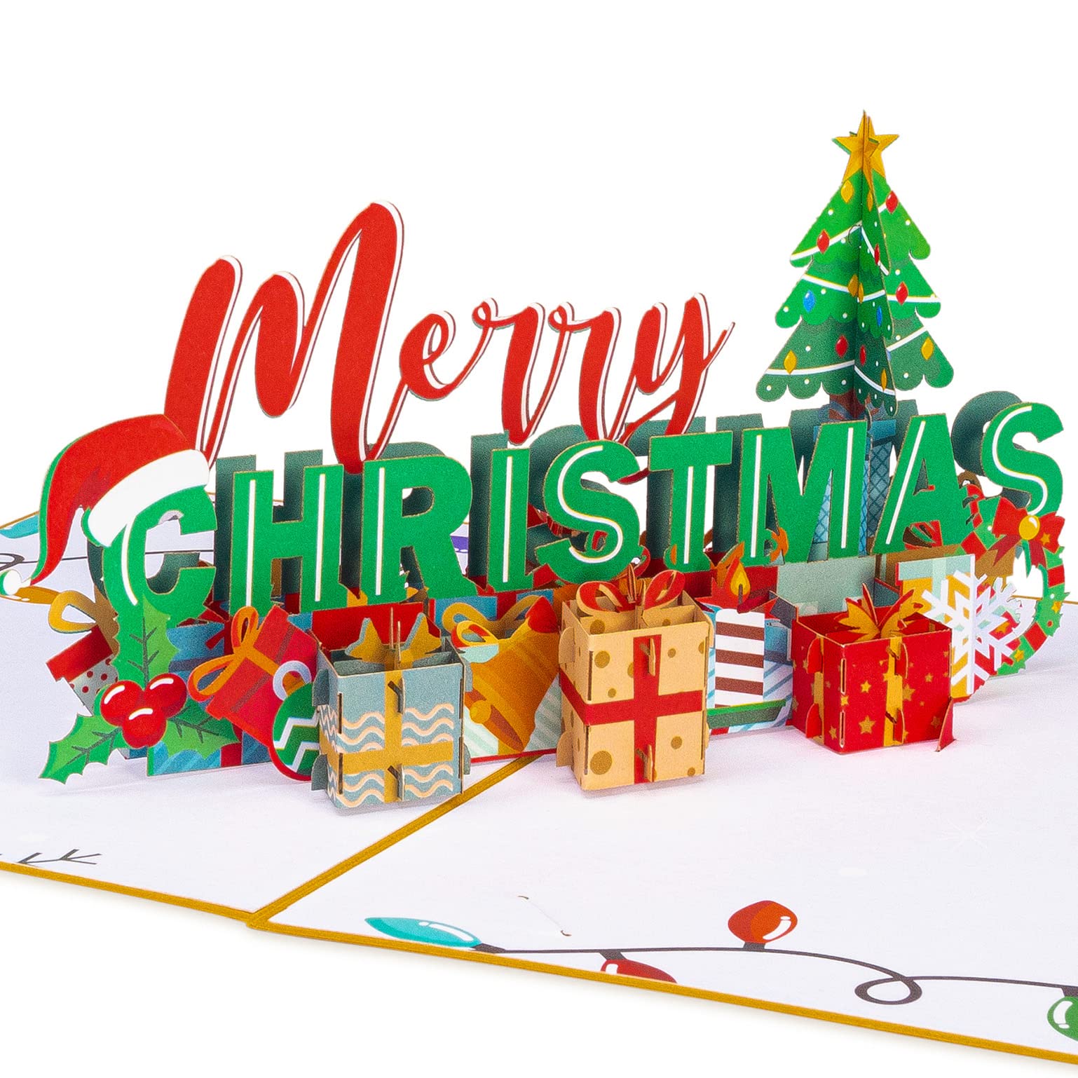 Paper Love Merry Christmas Pop Up Card, Handmade 3D Popup Greeting Cards for Christmas, Holiday, Xmas Gift | 5" x 7"