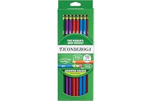TICONDEROGA Pencils, Wood-Cased Graphite, #2 HB Soft, Pre-Sharpened, Assorted Color Barrels, Black Lead, 10-Pack (13932)