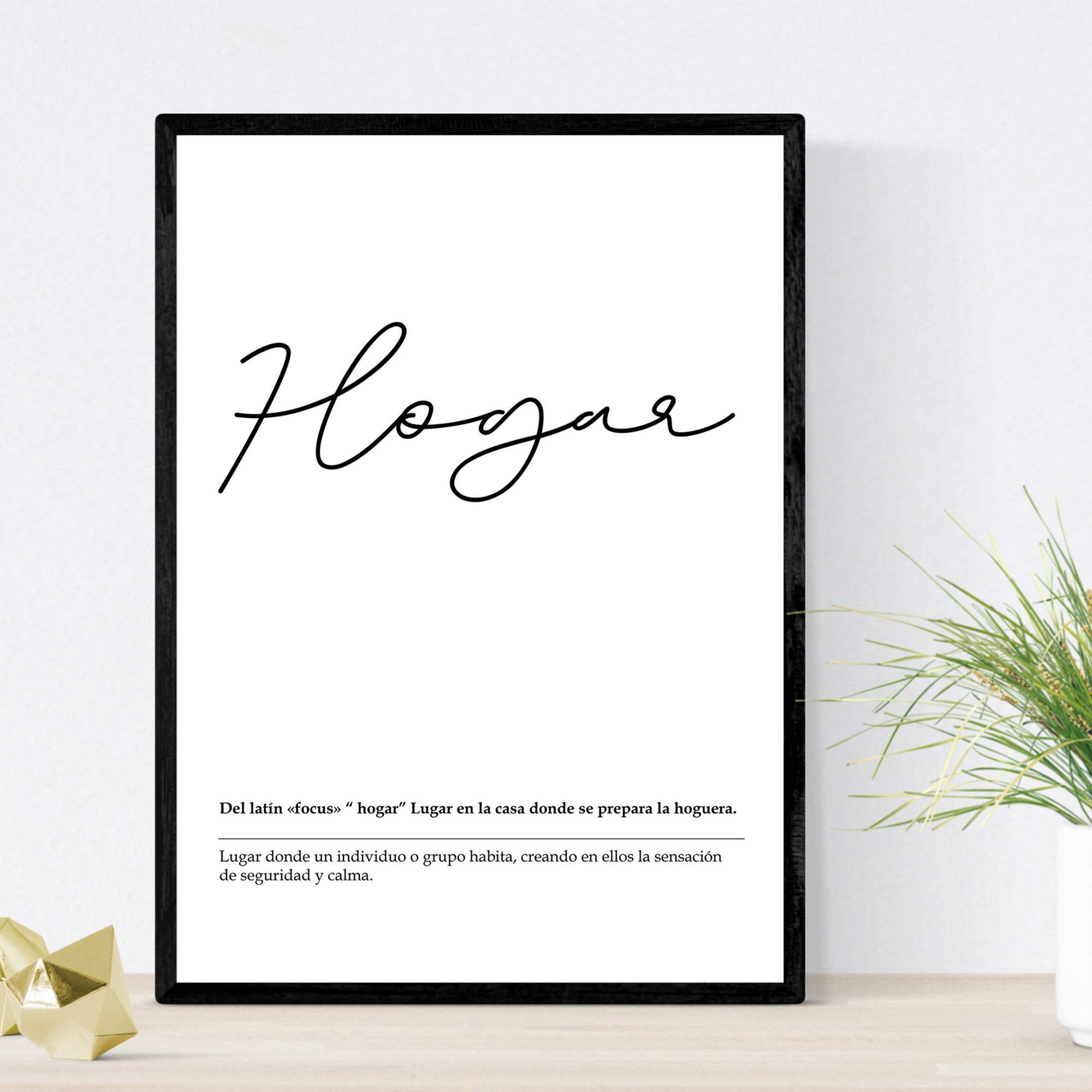 Nacnic print of hogar | minimal design of dictionary of the word home on black ink white background | a3 size | decoration for your walls, rooms, businesses — image 1